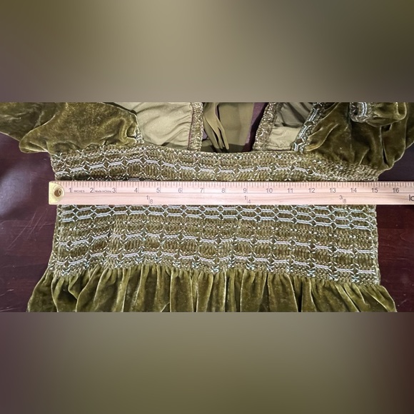 Free People Olive Green Easy To Love Mini Dress Velvet Short Sleeve Size… - Picture 12 of 13